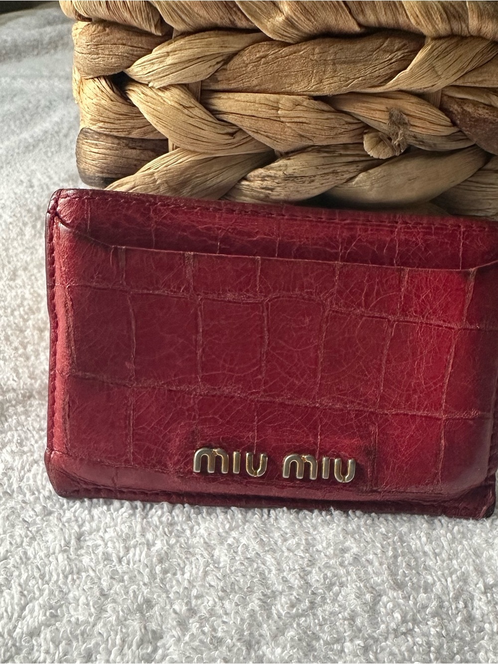 SOLD! Miu Miu Red Embossed Croc Leather Card Holder Wallet Authentic - Picture 4 of 11